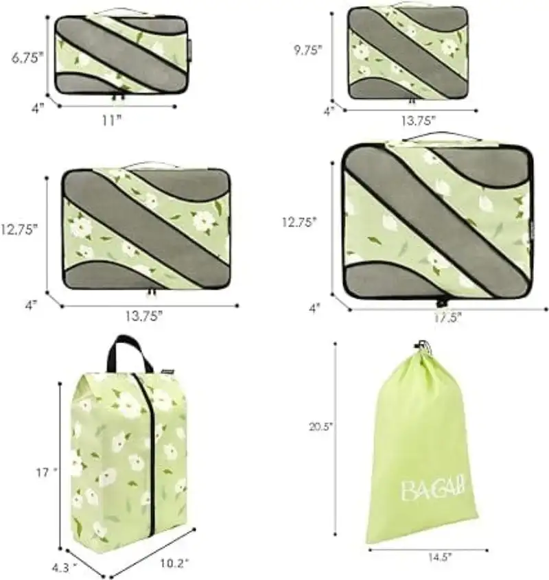 6 set half mesh packing cubes for travel, includes laundry bag and shoe bag, ideal luggage organizers for efficient packing.