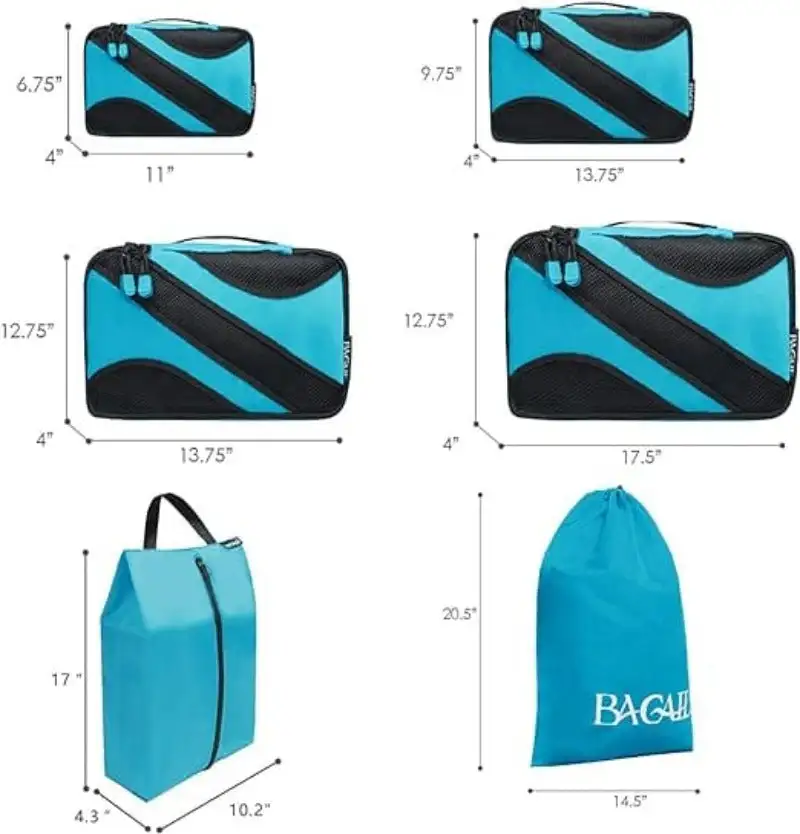 6 Set Half Mesh Packing Cubes for Travel, Includes Laundry Bag & Shoe Bag for Organized Luggage