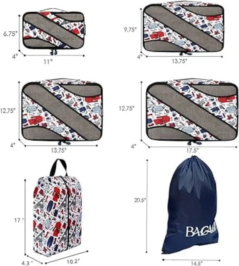 6 set half mesh packing cubes for travel, includes laundry and shoe bags for organized luggage.