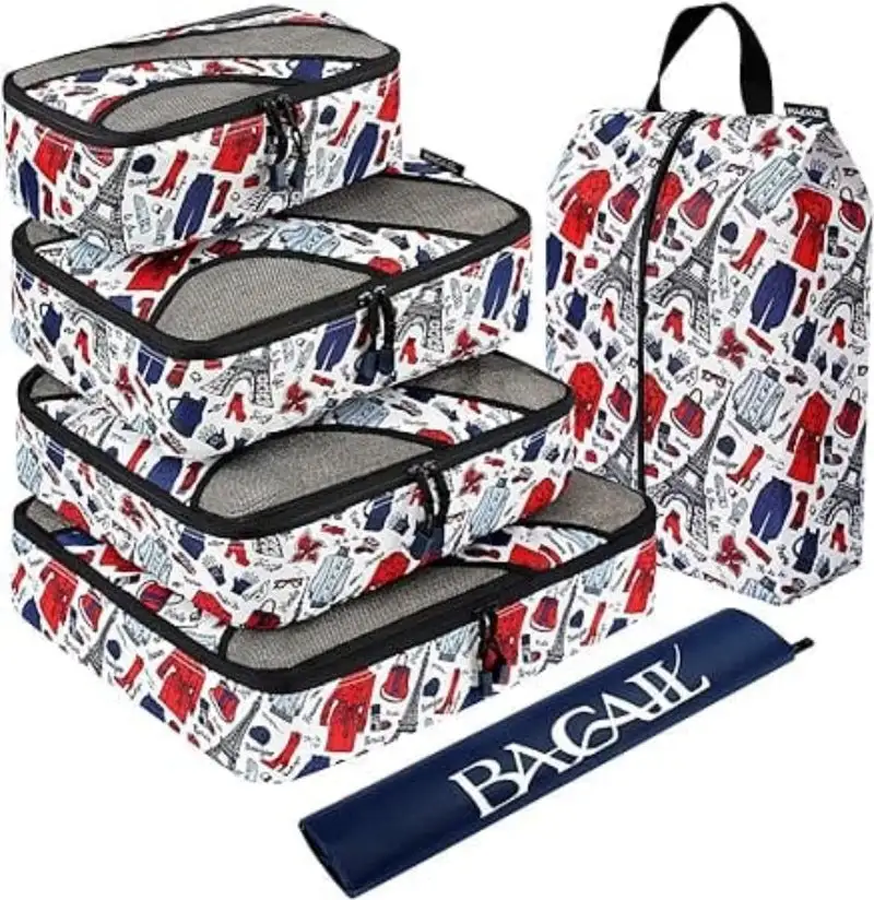 6 Set Half Mesh Packing Cubes for Travel, Includes Laundry and Shoe Bags, Durable Luggage Organizers