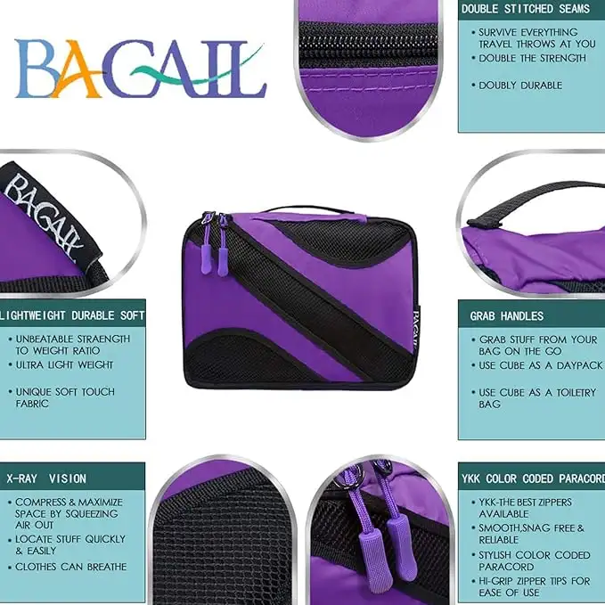 6 half mesh packing cubes set with laundry and shoe bags for organized travel luggage, ideal for efficient packing.