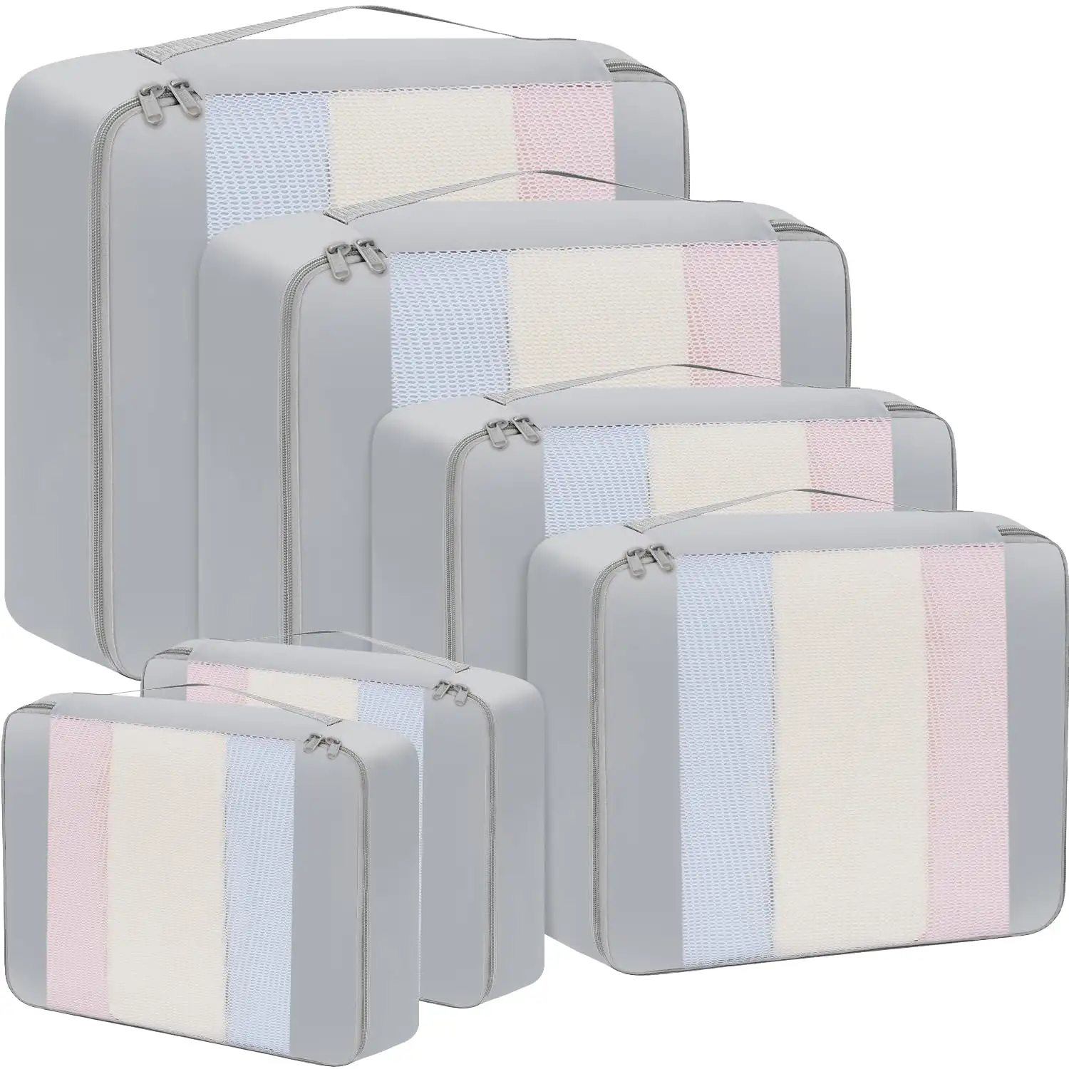 8 Set mesh packing cubes in various sizes with makeup and shoe bags for organized travel and luggage storage.