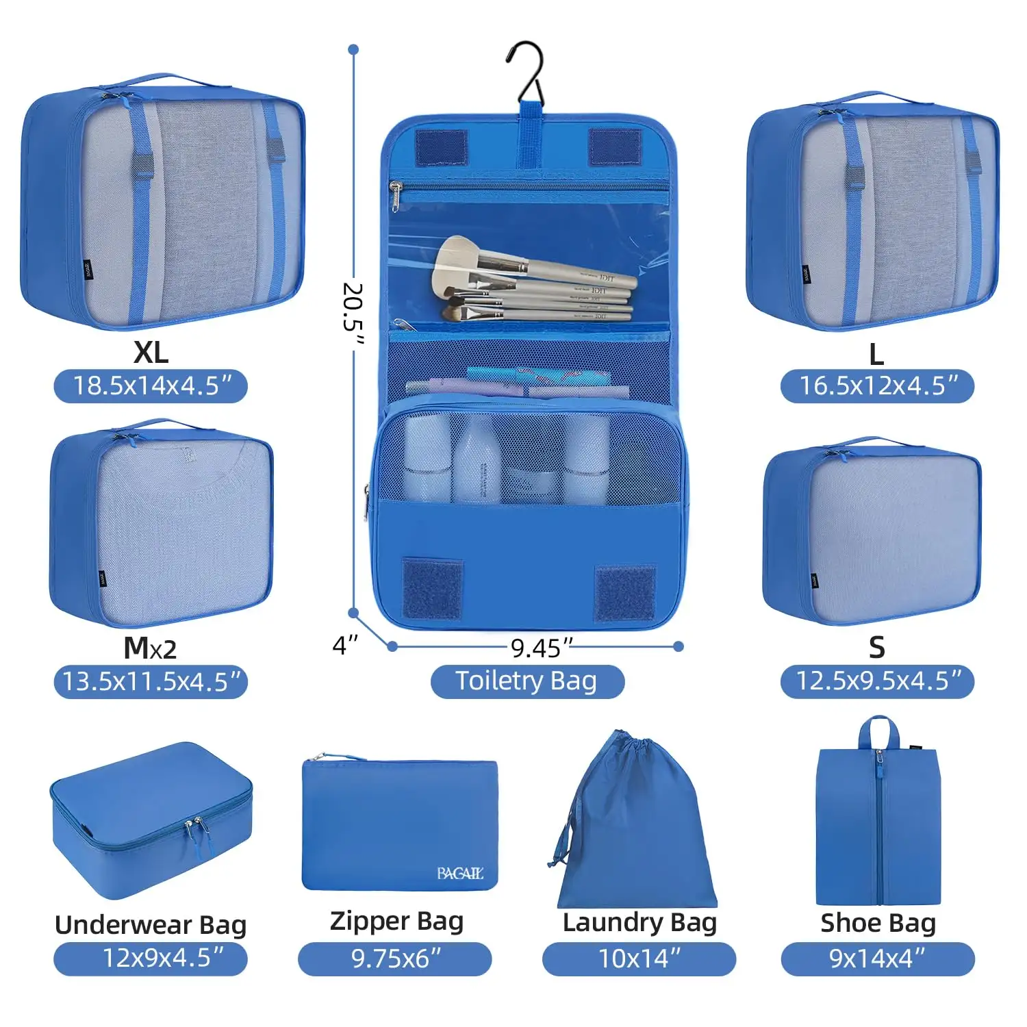 8 Set Mesh Packing Cubes in Various Sizes with Makeup Bag and Shoe Bag - Travel Organizer for Luggage and Suitcase