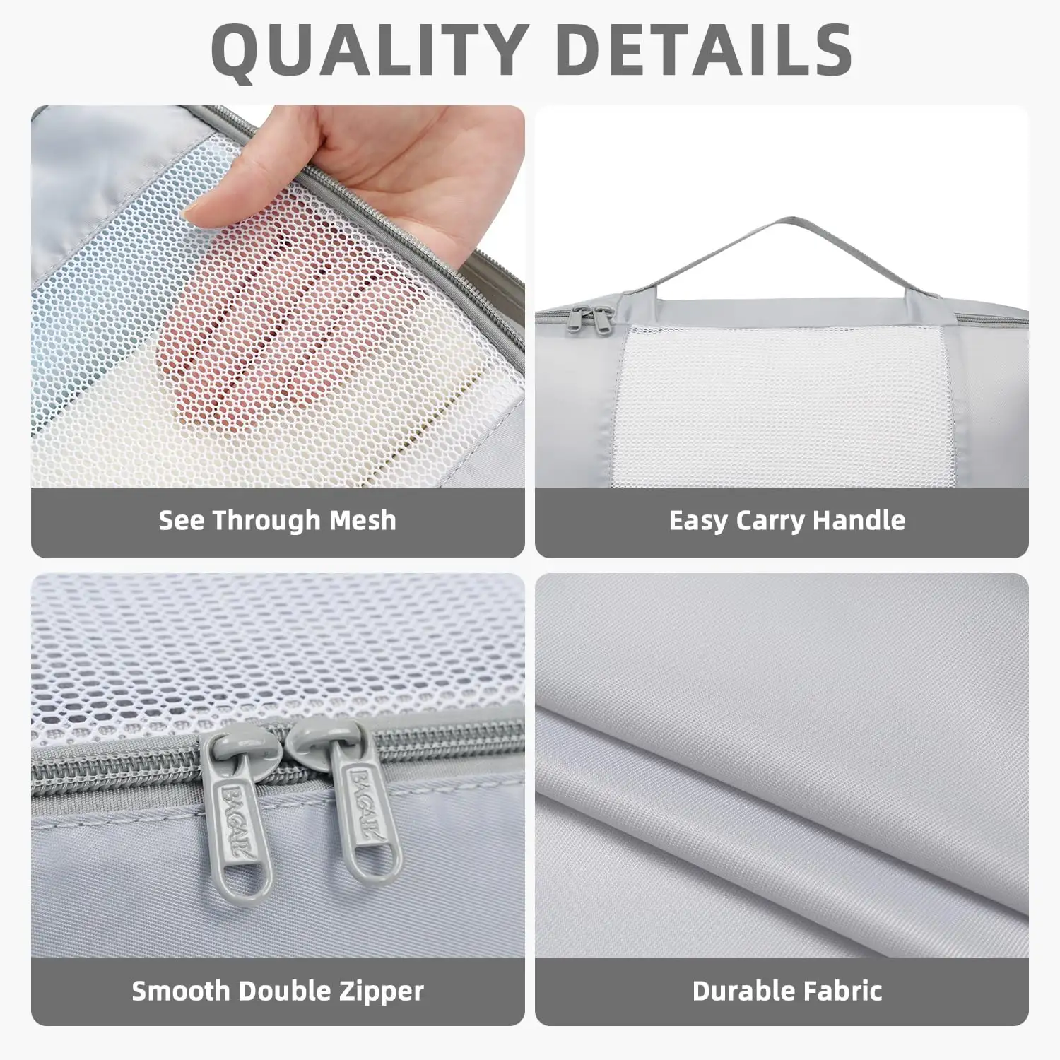 8 Set Mesh Packing Cubes in Various Sizes with Makeup Bag and Shoe Bag for Travel Organization - Beige and Gray