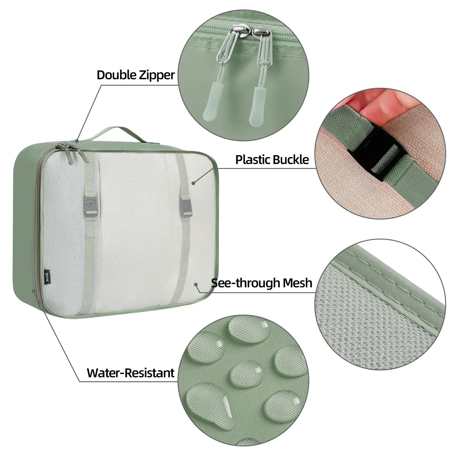 8-piece mesh packing cubes set with organizer, makeup bag, and shoe bag for efficient travel storage solutions.