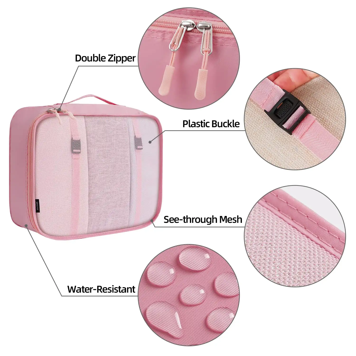 8-piece mesh packing cubes set with various sizes, makeup bag, and shoe bag for organized travel.