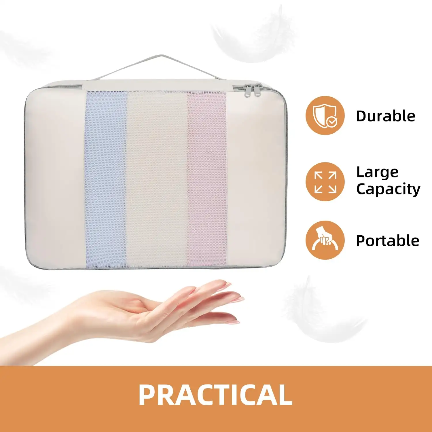 8 set mesh packing cubes in various sizes with makeup bag and shoe bag for organized travel and efficient packing.