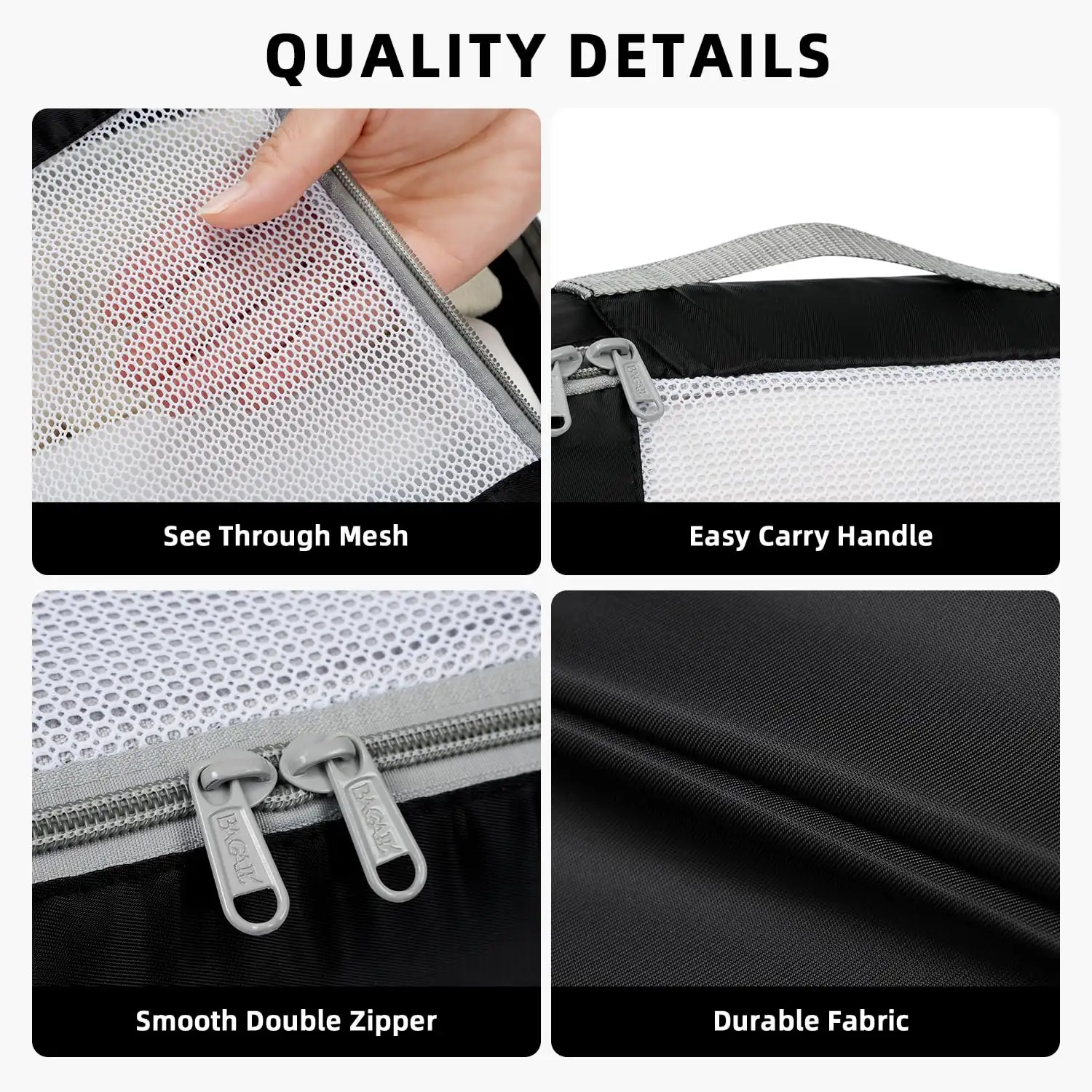 8-piece mesh packing cubes set with various sizes, makeup bag, and shoe bag for organized travel.