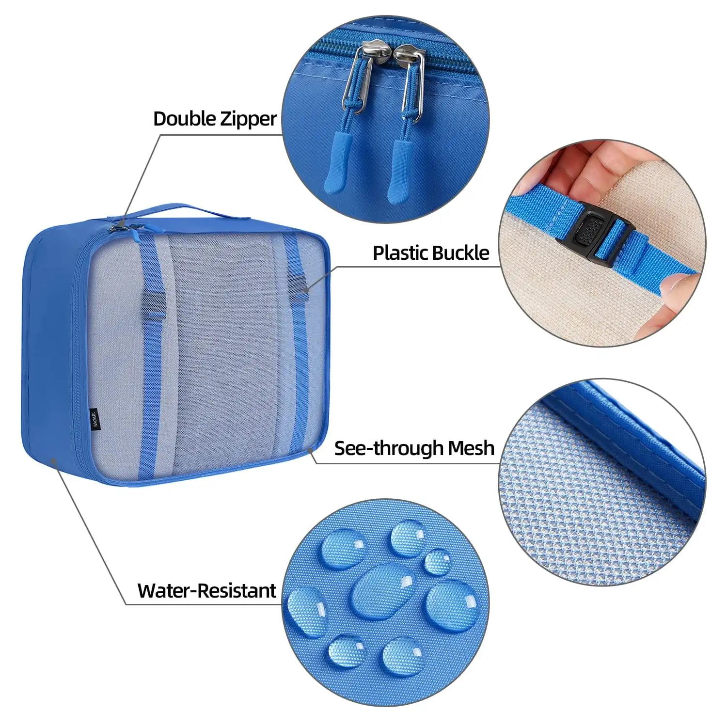 8-piece mesh packing cubes set with various sizes, includes makeup bag and shoe bag for organized travel.