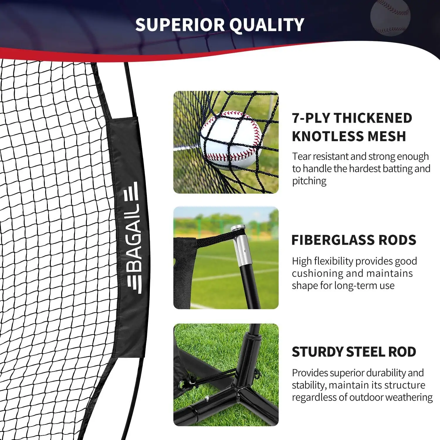 7x7 ft portable baseball and softball practice net with bow frame, strike zone, and carry bag for batting and pitching tra...