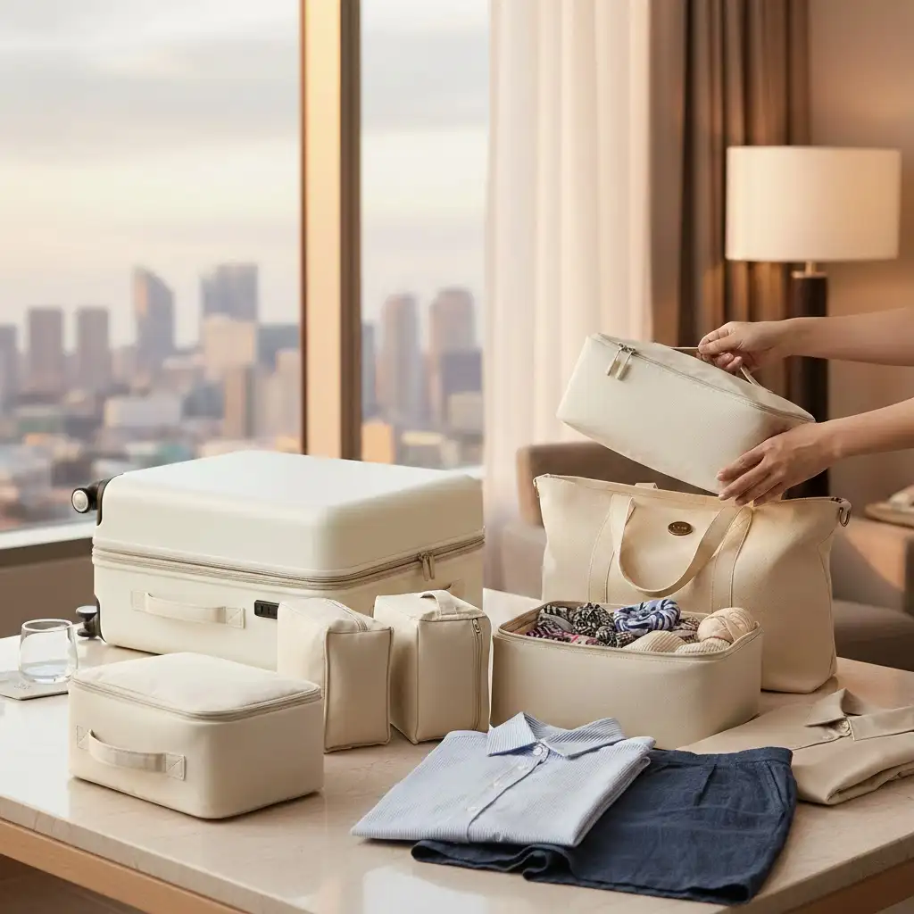 8 mesh packing cubes set with laundry and shoe bags, perfect for organized travel and efficient packing solutions.