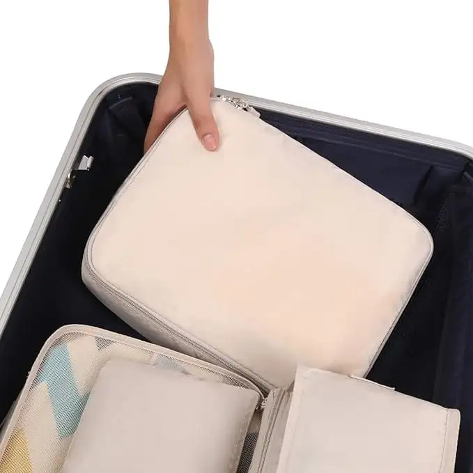 8 set mesh packing cubes with laundry and shoe bags for organized travel and efficient packing.