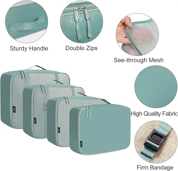 8 mesh packing cubes set with laundry and shoe bags for organized travel and efficient luggage packing.