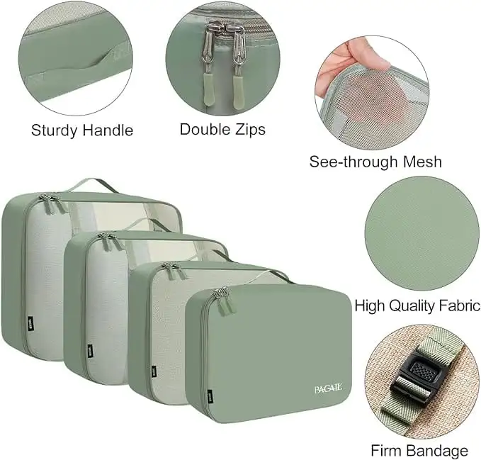 8 mesh packing cubes set with laundry bag and shoe bag for organized travel and efficient packing.