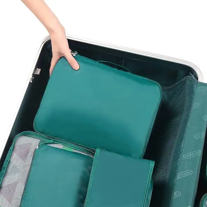 8 set mesh packing cubes with laundry bag and shoe bag for organized travel and efficient packing.