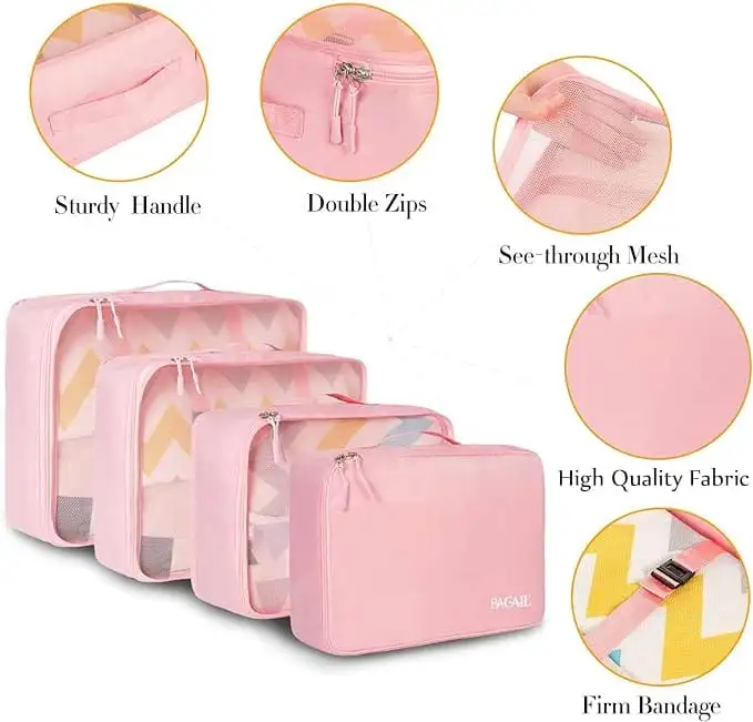 8-pack mesh packing cubes with laundry and shoe bags for efficient luggage organization and travel convenience.