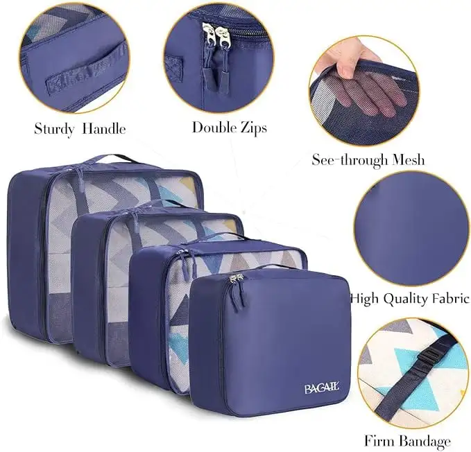 8 set mesh packing cubes with laundry and shoe bags for organized travel and efficient packing.