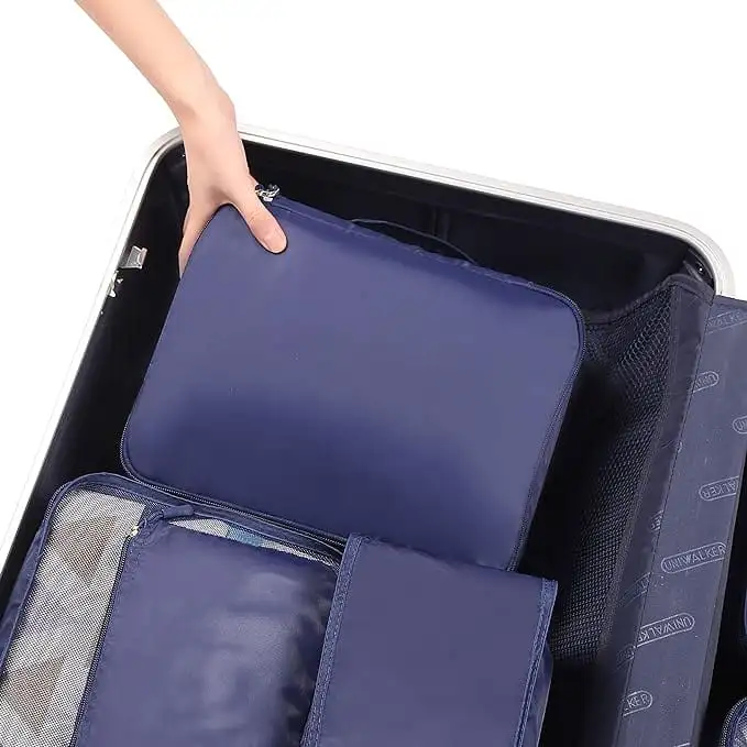 8 set mesh packing cubes with laundry bag and shoe bag for organized travel and efficient packing.