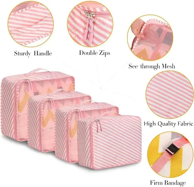 8-piece mesh packing cubes set with laundry and shoe bags for organized travel and luggage storage.