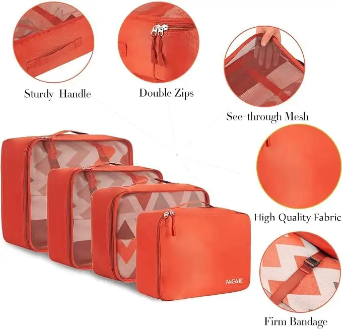 8 set mesh packing cubes with laundry and shoe bags for efficient travel organization and storage.