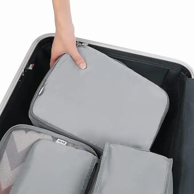 8 set mesh packing cubes with laundry bag and shoe bag for organized travel and efficient packing.