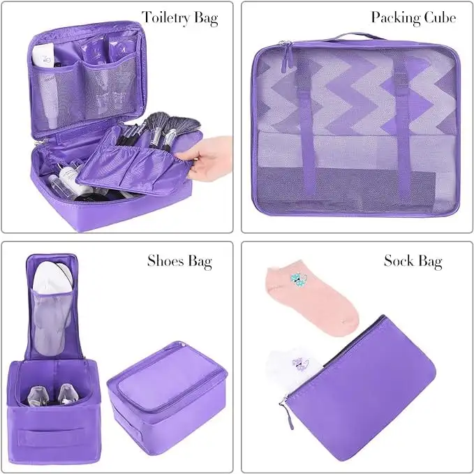 8 set mesh packing cubes with laundry and shoe bags for organized travel and efficient packing. Perfect for luggage.