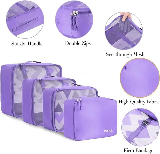 8 set mesh packing cubes with laundry and shoe bags, perfect for organized travel and efficient packing.