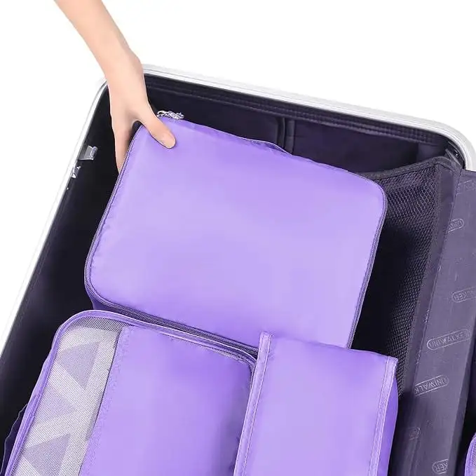 8 set mesh packing cubes with laundry and shoe bags, perfect for travel organization and efficient packing.