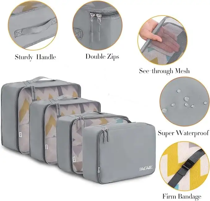 8 set mesh packing cubes with laundry and shoe bags for organized travel and efficient packing.