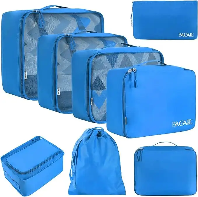 8 mesh packing cubes set with laundry bag and shoe bag for organized travel and luggage storage