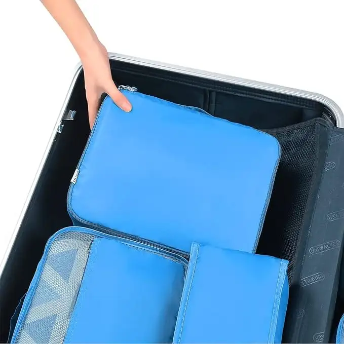 8 set mesh packing cubes with laundry and shoe bags for organized travel and efficient packing.
