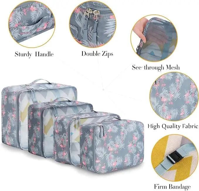 8 set mesh packing cubes with laundry bag and shoe bag for organized travel and efficient packing.