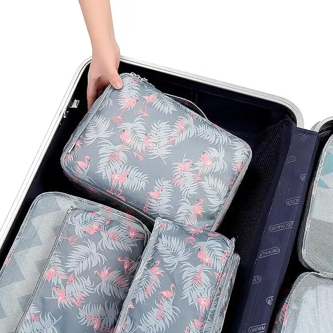 8 set mesh packing cubes with laundry and shoe bags for organized travel and efficient luggage packing.