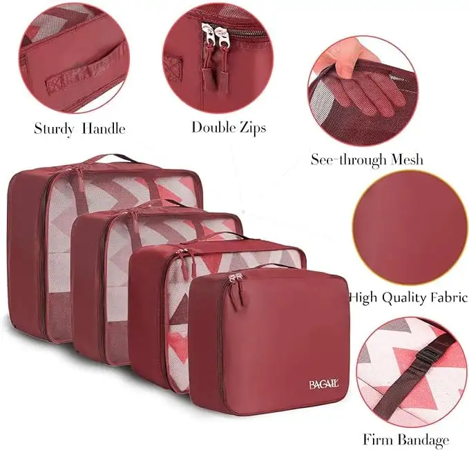 8-set mesh packing cubes with laundry and shoe bags for organized travel and efficient luggage storage.