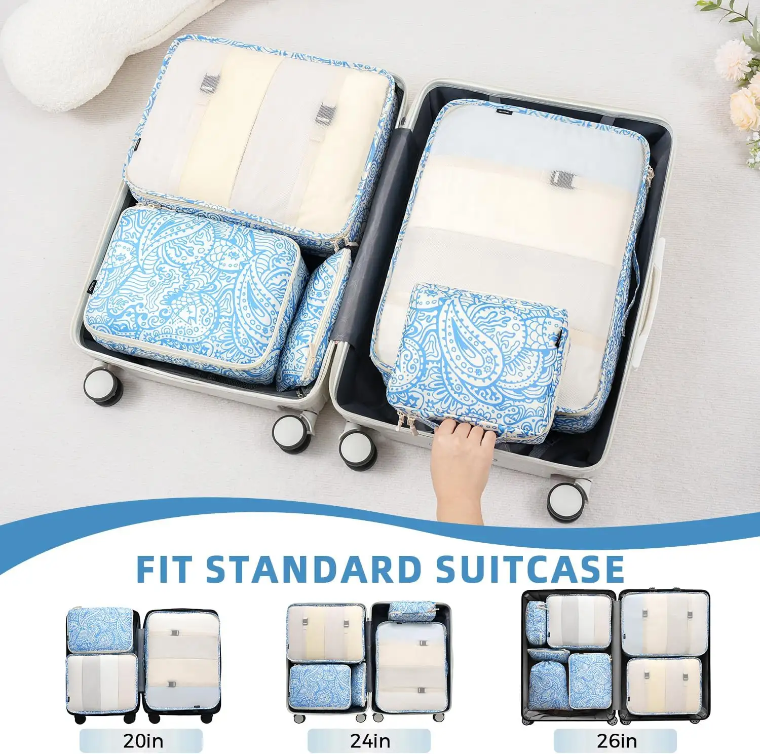 8 set mesh packing cubes with laundry and shoe bags for organized travel and efficient packing.