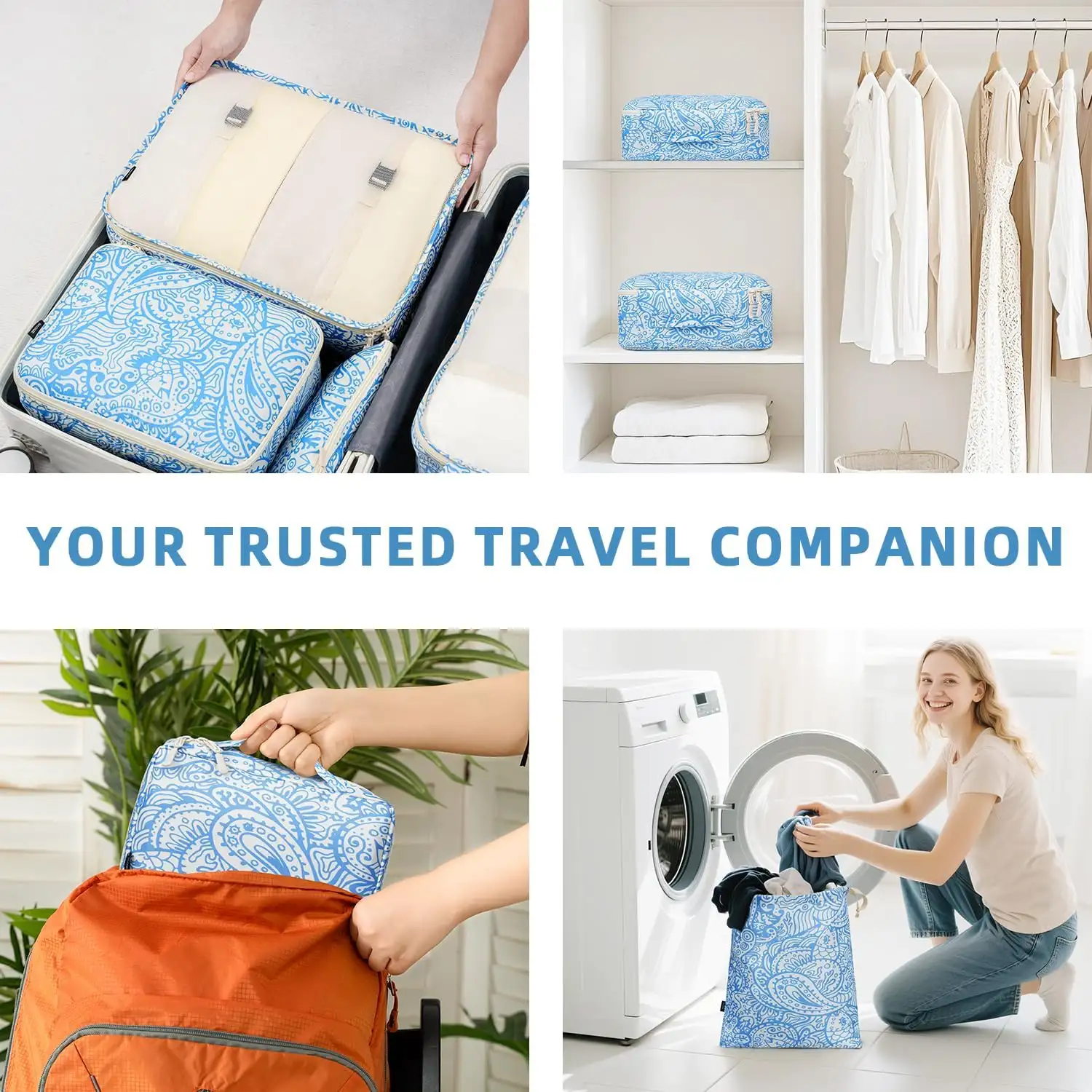 8 mesh packing cubes set with laundry and shoe bags for organized travel and efficient packing.