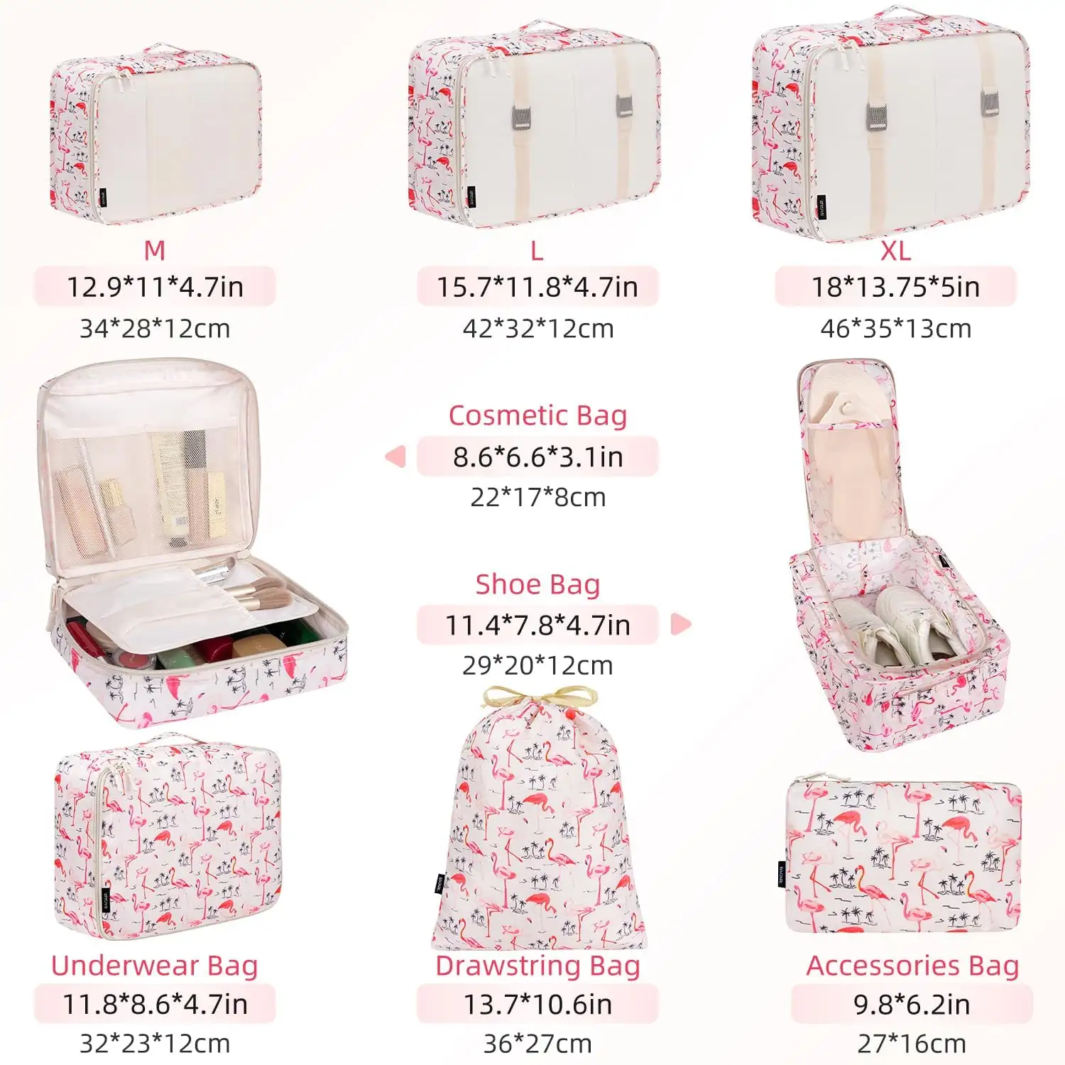 8 set mesh packing cubes with laundry and shoe bags for organized travel and efficient packing.