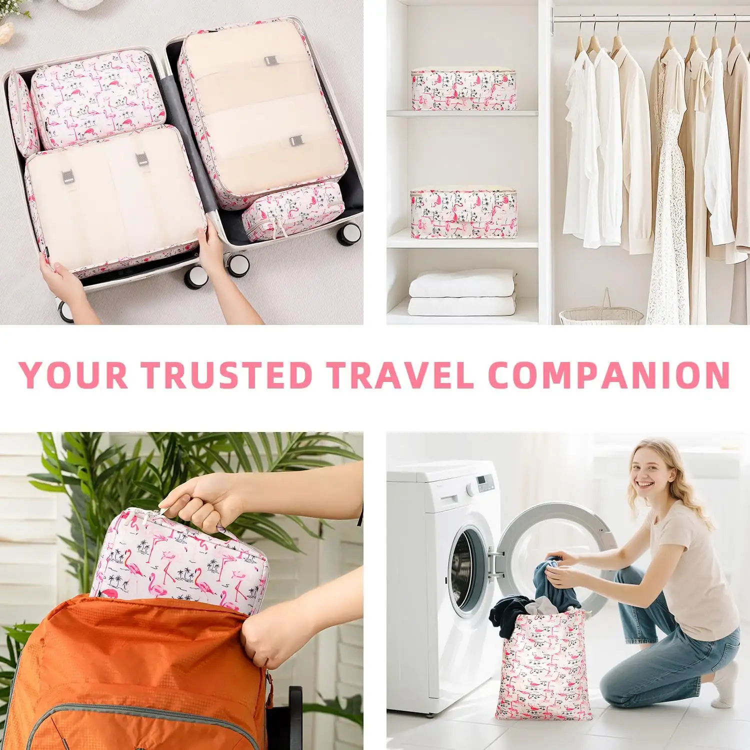 8 mesh packing cubes set with laundry bag and shoe bag for organized travel and efficient packing.