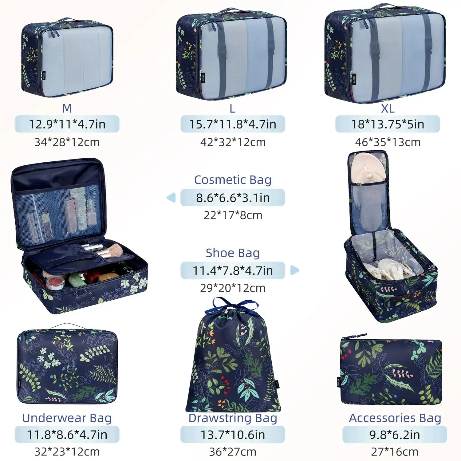 8 mesh packing cubes set with laundry bag and shoe bag, perfect for organized travel and efficient packing.