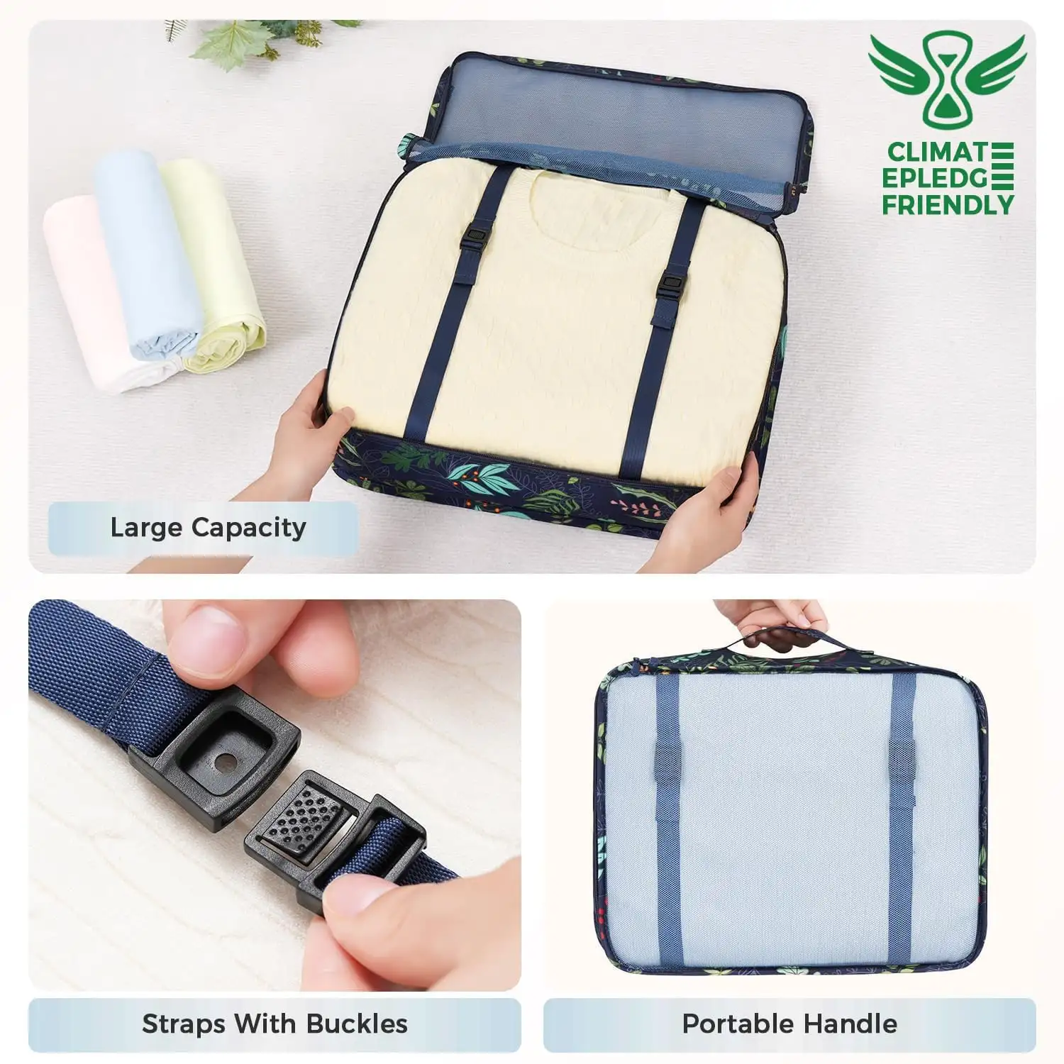 8 set mesh packing cubes with laundry bag and shoe bag for organized travel and easy packing.