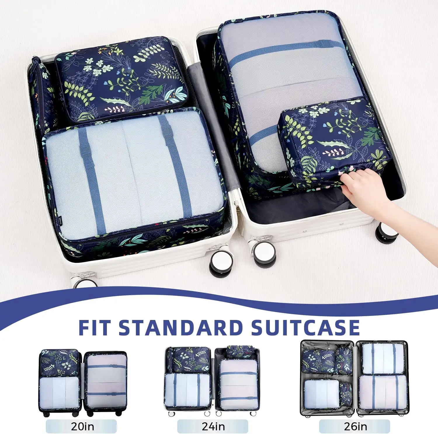 8 mesh packing cubes set with laundry and shoe bags for organized travel and efficient packing.