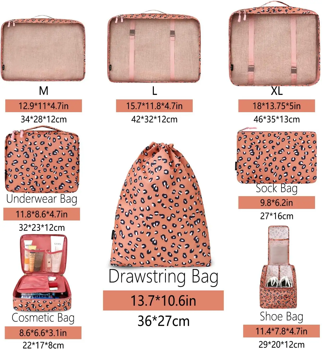 8 mesh packing cubes set with laundry bag and shoe bag for organized travel and efficient packing.