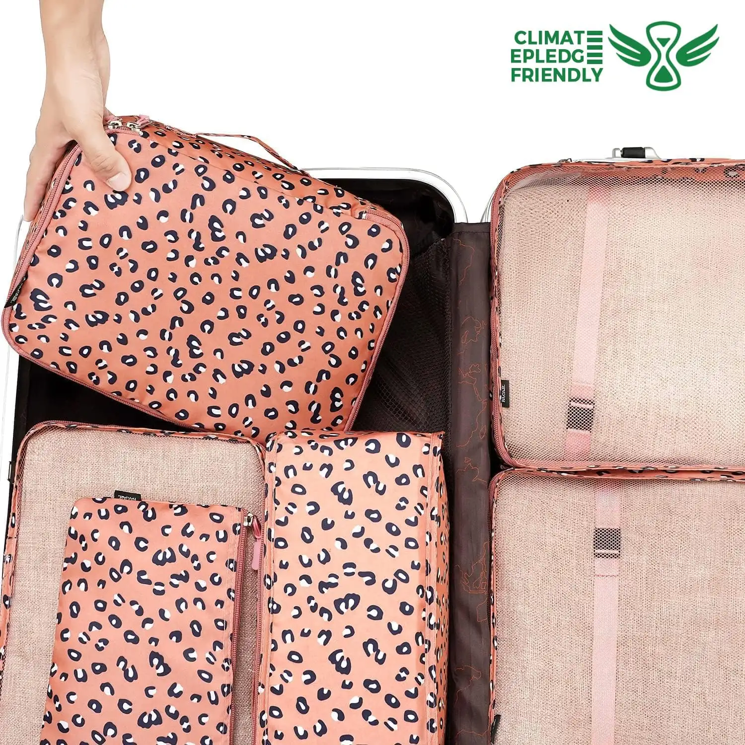 8 mesh packing cubes set with laundry bag and shoe bag, ideal for organized travel and easy packing.