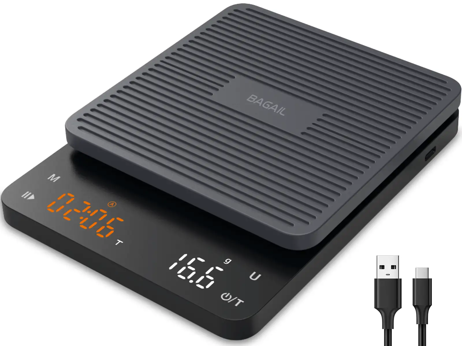 High precision coffee scale with timer, 0.1g accuracy, auto tare, silicone cover, perfect for pour over and espresso.