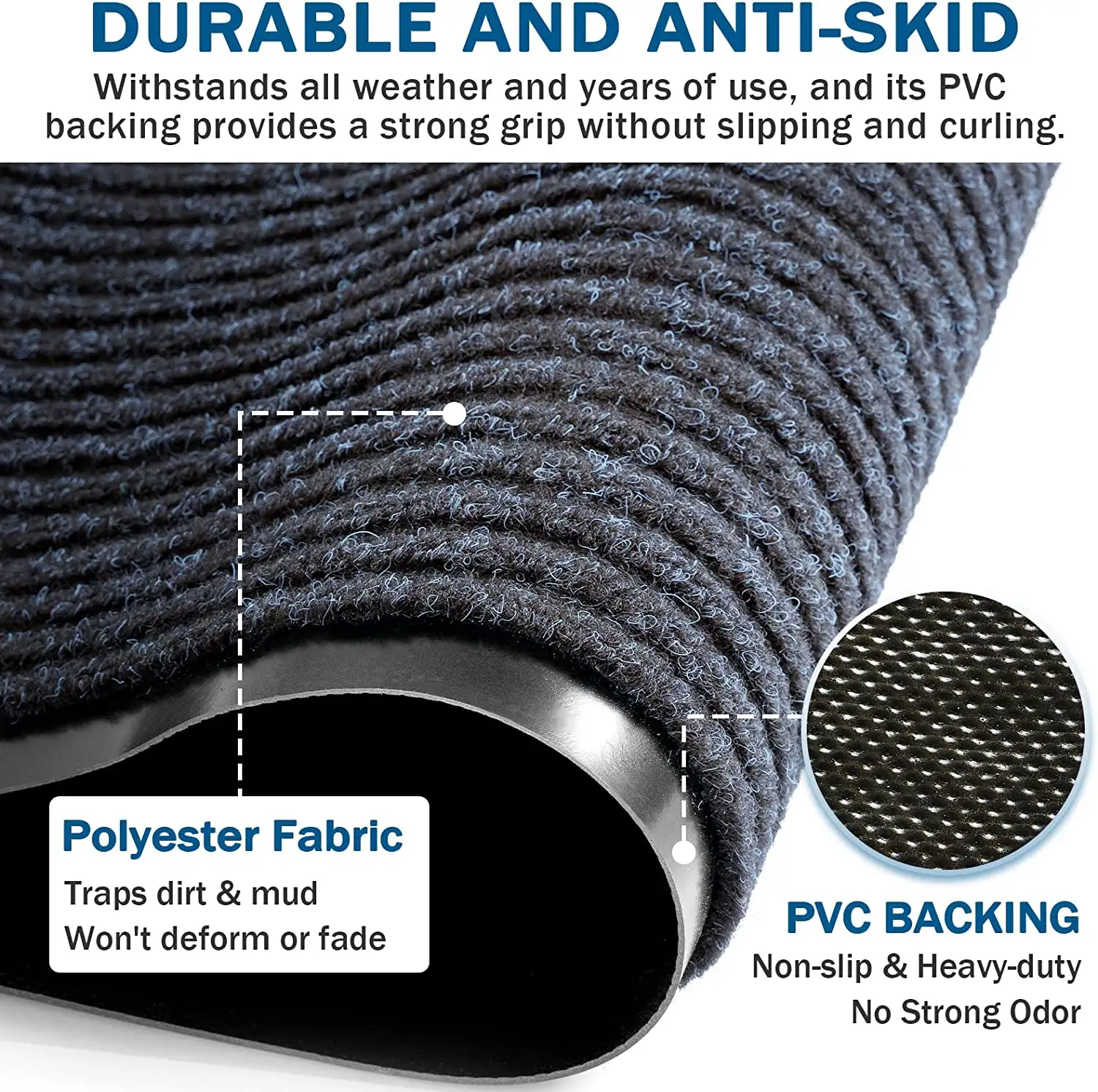 Steel grey door mat 2-pack, non-slip, dirt-resistant, 36x24 inches, ideal for indoor and outdoor entryways.