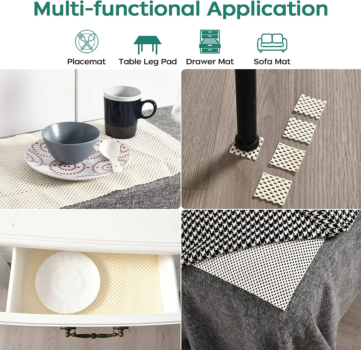 Extra thick 8x10 non-slip rug pad gripper for area rugs on hardwood floors, enhancing safety and stability.