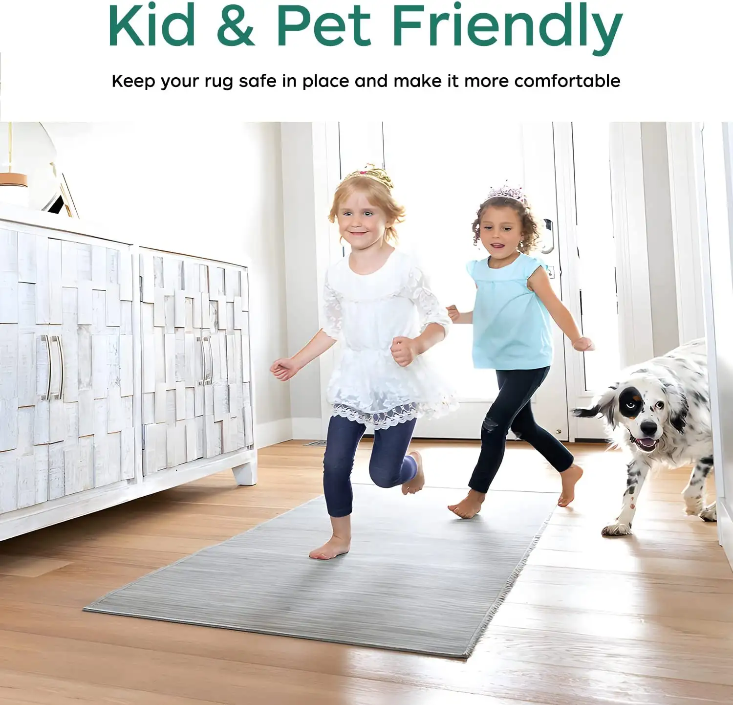 Extra thick 8x10 feet non-slip rug pad gripper, ideal for area rugs on hardwood floors, keeps rugs safe and secure.