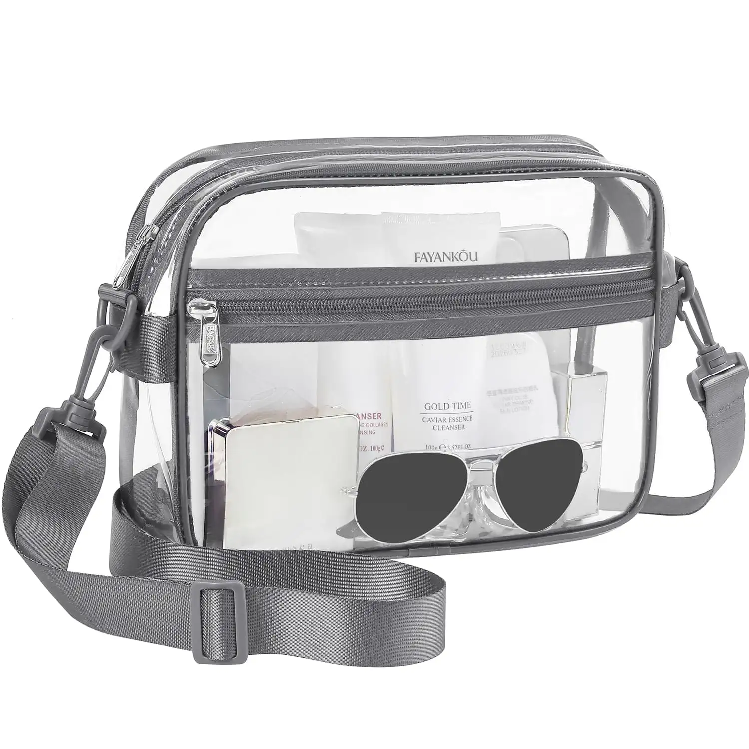 BAGAIL clear stadium-approved crossbody bag, adjustable strap, sleek black rectangle design, perfect for events and travel.