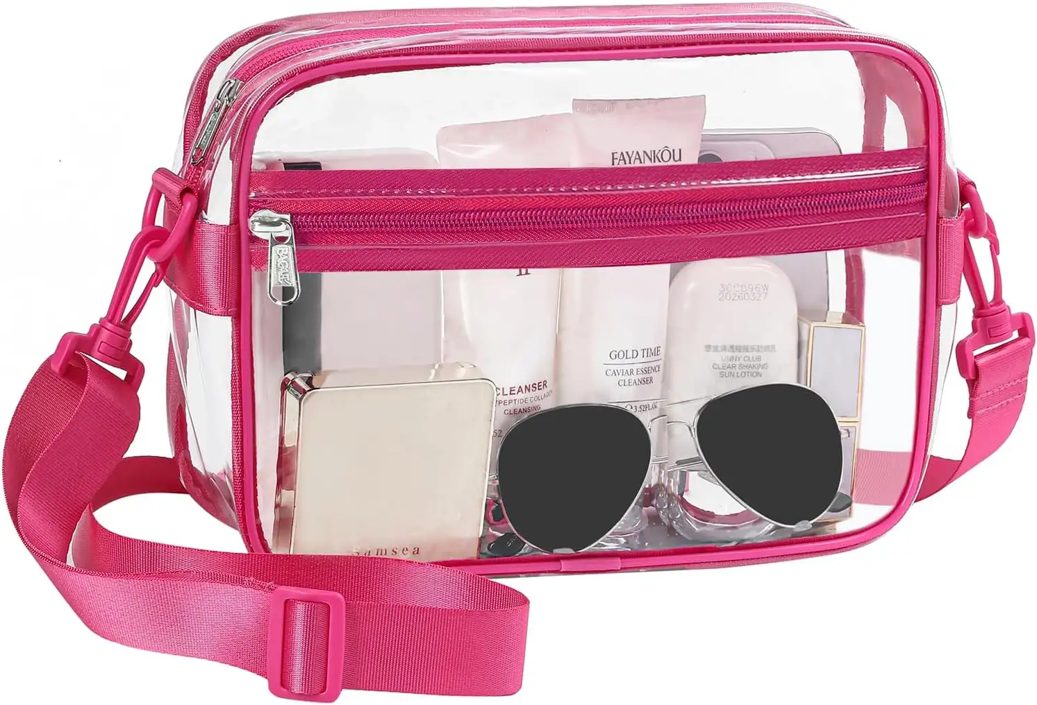 BAGAIL clear crossbody bag, stadium approved, adjustable strap, black rectangular design, perfect for events and travel.