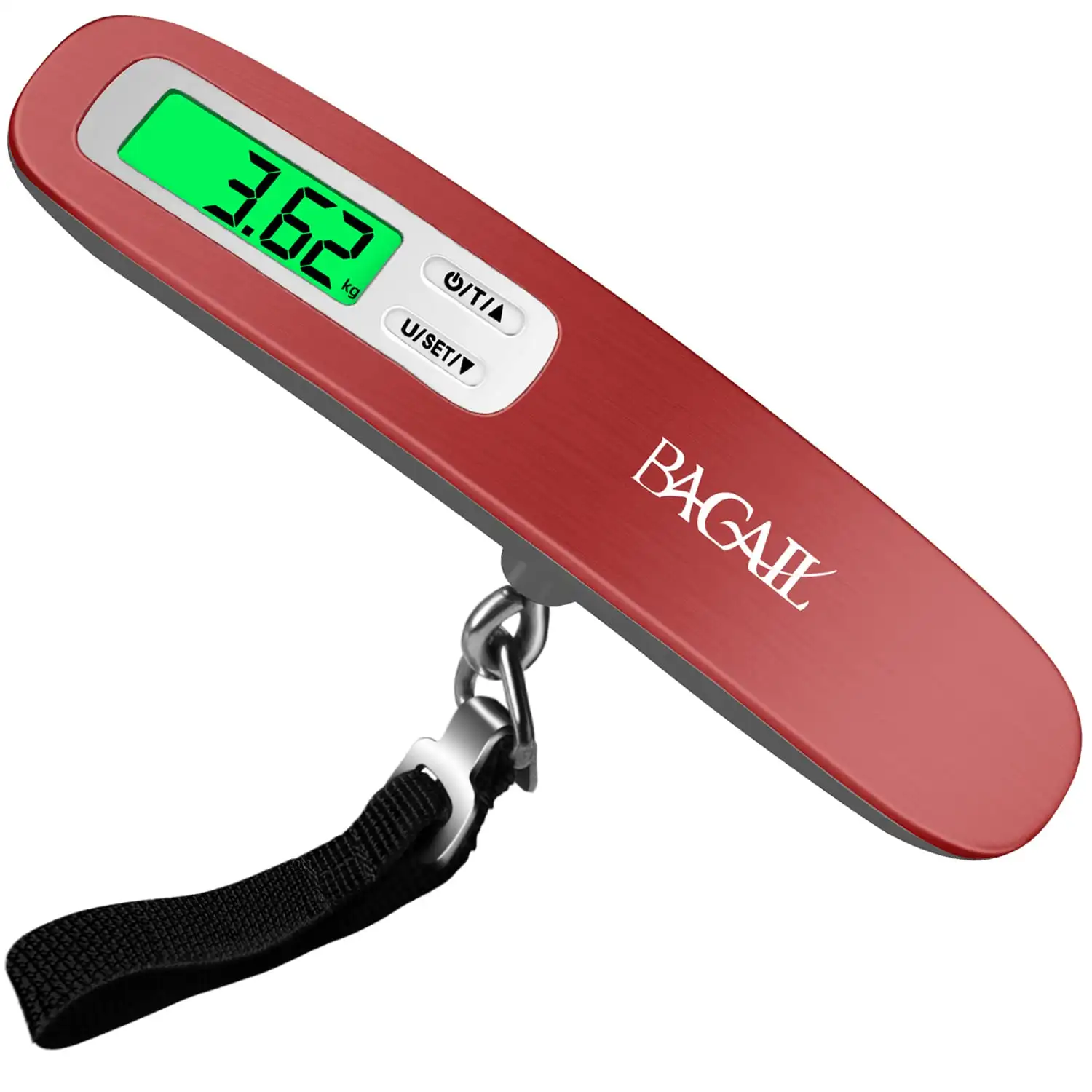 110lbs luggage scale with backlit LCD display, portable design, ideal for travelers and suitcase weight checking.